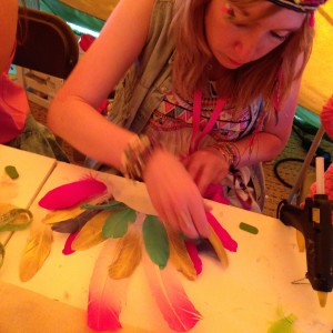 Wilderness Festival feather headdress making
