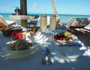 Private beach champagne lunch Jumby Bay