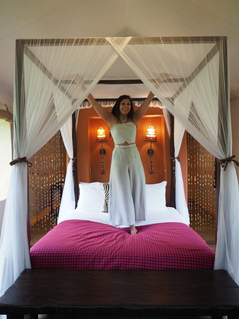Bonnie Rakhit staying at fairmont Masai Mara luxury tent