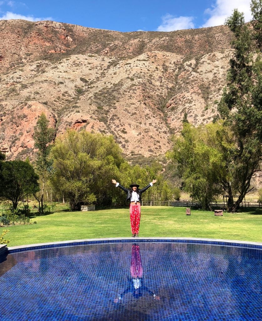 Best hotel in Sacred valley Peru.Belmond Rio Sagrado swimming pool Bonnie Rakhit