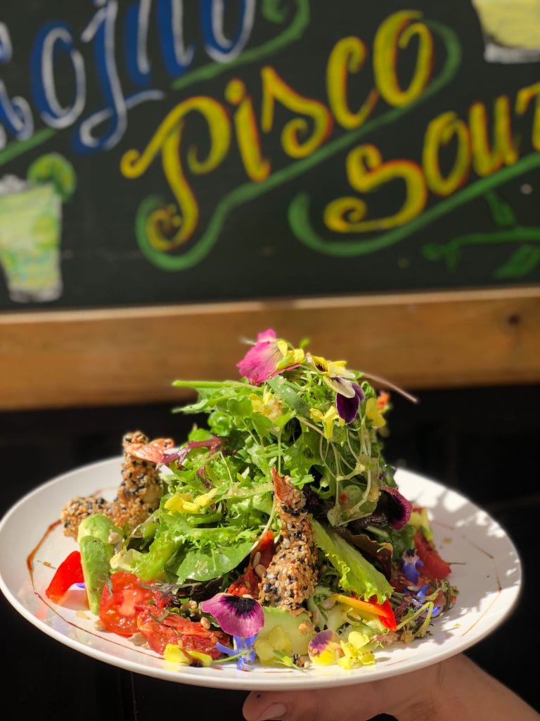 Where to eat, best restaurants in Cusco Organika Peruvian food Peru beautiful salads with flowers