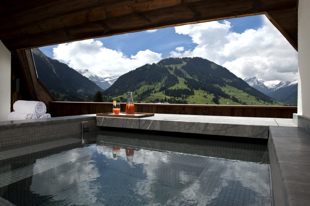 The Alpina Gstaad - Madonna's £17,000 A Night Ski hotel swimming pool Bonnie Rakhit Panorama Suite hot tub