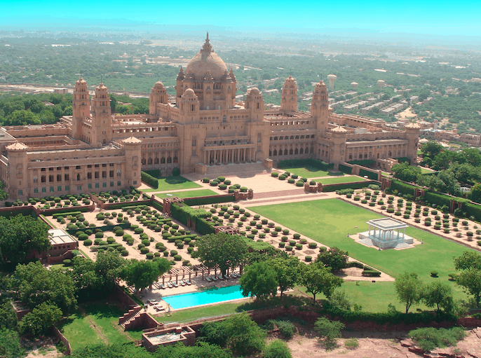Umaid Bhawan Palace Taj Jodhpur best India luxury itinerary drone shot