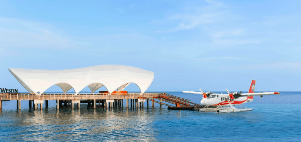 arrival jetty sea plane westin Maldives