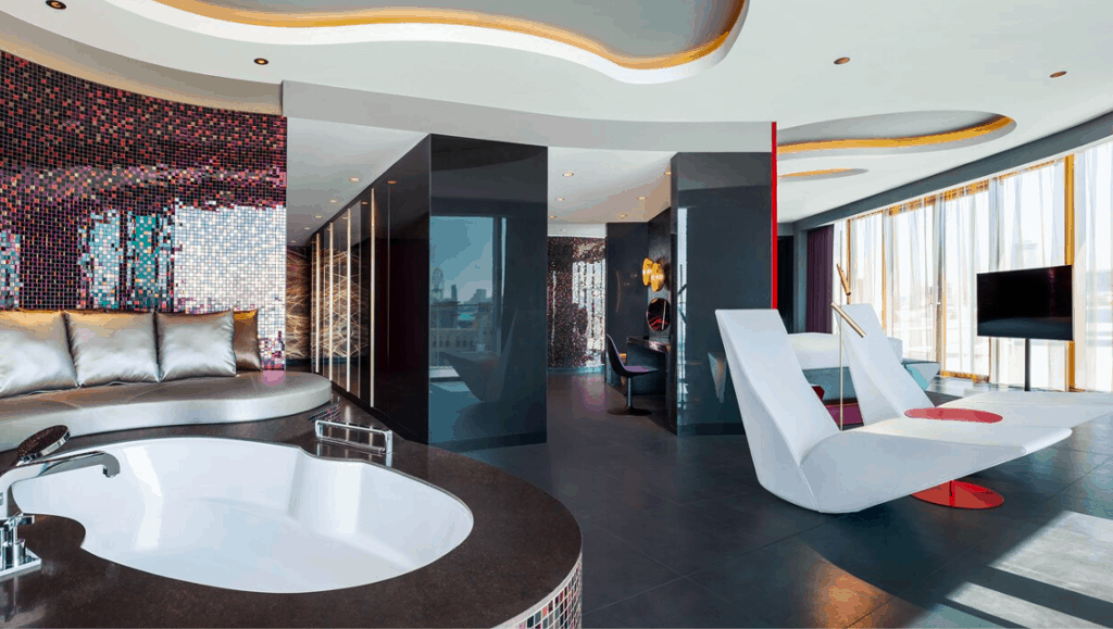 bath tub in bedroom at W dubai hotel