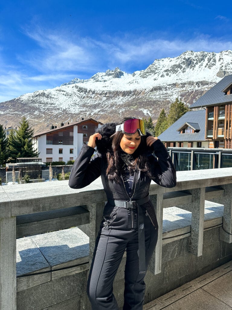 Bonnie Rakhit skiing holiday, the Chedi Andermatt, Switzerland